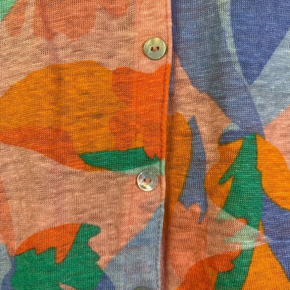 JOIE‎ Multi-Color Tropical Print Linen Cap Sleeve Back Button Down Top Size Med - Picture 7 of 11